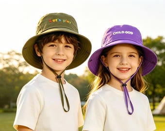 Chapéu de Sol Personalizado com Alça, Chapéu de Sol Infantil, Presente de Algodão Macio para Meninos e Meninas, Chapéu com Nome para Bebê, Ideal para Acampamento e Praia, Presente para Crianças