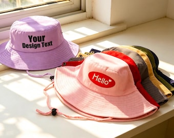 Custom Text Logo Hat,Personalized Embroidered Bucket Hat,Personalized Embroidered Fishing Bucket Hat,Custom Text, Hiking,Camping Sun Hat