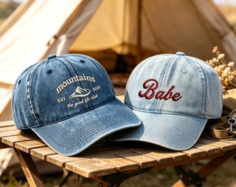 Boné jeans personalizado bordado, boné masculino vintage, presente para ele, bordado lateral, boné unissex personalizado, presente para pai e mãe, boné lavado