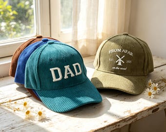 Bonés de veludo cotelê bordados personalizados, boné de beisebol, boné de beisebol de veludo cotelê feito à mão para homens e mulheres, boné de beisebol personalizado, boné de beisebol, presentes para mães.