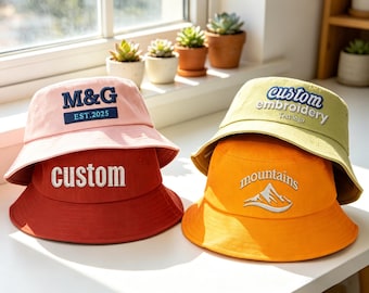 Bucket Hat,Custom Embroidered Bucket Hat,Custom text logo Bucket Hats,Personalized Women's Hats,Customized Gift For Her,New Mom And Dad Gift