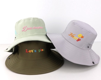 Chapéu de verão respirável para crianças, chapéu de sol bordado para caminhadas, chapéu de pescador personalizado para crianças pequenas, chapéu de pescador bordado personalizado