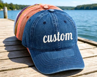 Embroidered Custom Denim Hat,Mens Hat Vintage Cap,Gift For Him,Side of Hat Embroidery, Custom Hat Unisex,Sorority Hat,Personalized Dad Cap
