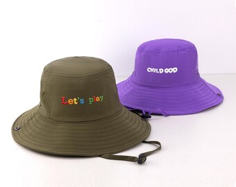 Chapéu de Sol Infantil Personalizado - Bordado com o Nome da Criança, Chapéu de Sol de Verão Personalizado com Nome, Presente de Aniversário Exclusivo, Presente para Meninos e Meninas