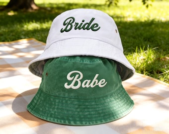 Aangepaste geborduurde vintage emmerhoed, vintage emmerhoed, gepersonaliseerde zonnehoed voor buiten, gepersonaliseerde dameshoeden, cadeau vrijgezellenfeest