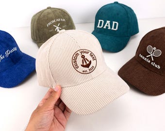 Chapéu personalizado, Chapéu de veludo cotelê personalizado, Chapéu de veludo cotelê quente para o inverno, Boné unissex estilo vintage, Boné de veludo cotelê macio e quente com aba tipo bico de pato, Presente exclusivo