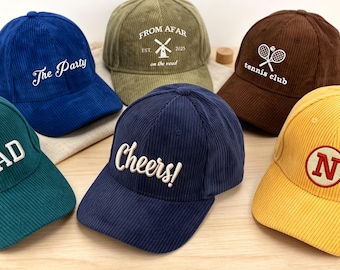 Boné de veludo cotelê bordado personalizado, boné de beisebol unissex macio e quente, bonés personalizados, boné de inverno com aba macia, boné de beisebol