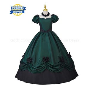 green southern belle dress Victorian Southern Belle Civil War Brocade Ball Gown Gothic Girl Fantasy Theater Costume (Size: XL)