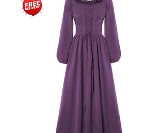 Renaissance Dress Women Long Sleeve Ren Faire Cottagecore Medieval Dress