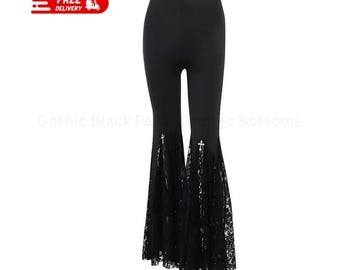 Gothic Black Velvet Pants High Waisted Grunge Boho Flare Trousers