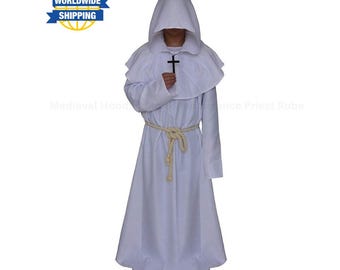 Medieval Hooded Monk Robe Renaissance Priest Costume Cosplay Cloak