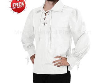 Medieval Pirate Shirt for Men, Viking Renaissance Halloween Scottish Costume Top
