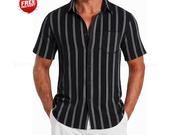 Men’s Casual Button Down Shirt, Summer Beach Textured Short Sleeve Shirt