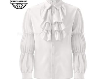Mens Pirate Ruffle Shirt Victorian Renaissance Gothic Steampunk Medieval Costume