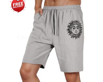 Mens Linen Shorts Beach Vacation Casual Summer Elastic Waist