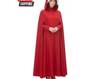 Handmaid Offred Red Hooded Cape And White Bonnet Costume