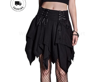 Goth Mini Skirt High Waist Asymmetrical Flowy Grunge Punk Fairy Skirt