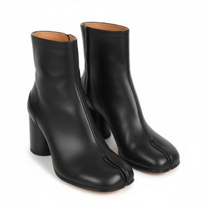 Women’s Ankle Boots, Split Toe Leather, Chunky Heel Zip