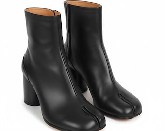 Women’s Ankle Boots, Split Toe Leather, Chunky Heel Zip