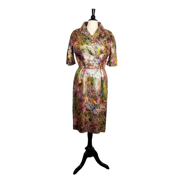 1960s Multi-Color Gold Lurex Dress & Jacket Two-Pi