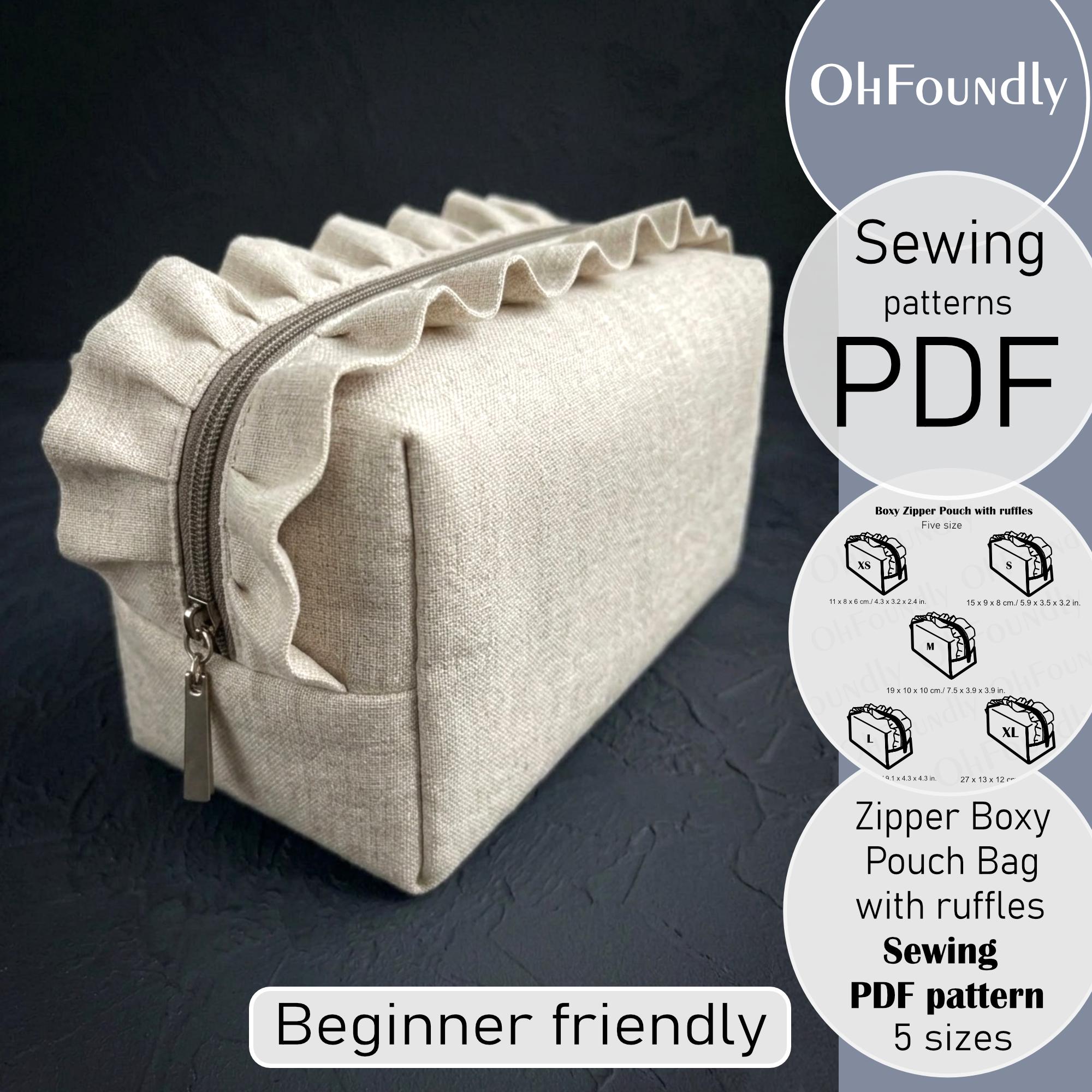 Ruffled Boxy Pouch Sewing Pattern PDF, Zipper Pouch Mini Bag PDF, 5 ...