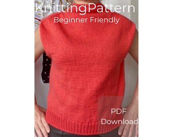 Orange Knit Vest Pattern | Seamless Top-Down Beginner Sweater (PDF Download)