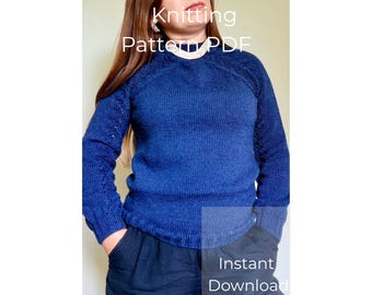 Patrón de tejido para suéter con canesú circular – Jersey con detalles de encaje – Tallas XS–2XL – Descarga en PDF
