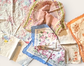 Set aus 6 handgefertigten Vintage Taschentüchern