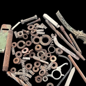 Old metal objects tools, etc for assemblage, industrial art, mixed media etc