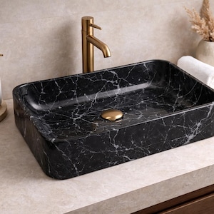Handmade Rectangular Marble Vessel Sink, Natural Stone Countertop Wash Basin
