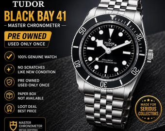 Reloj Tudor Black Bay de segunda mano con esfera negra para hombre, automático, de lujo, para buceo, con brazalete Jubilee de acero inoxidable. Reloj de pulsera de colección, raro.