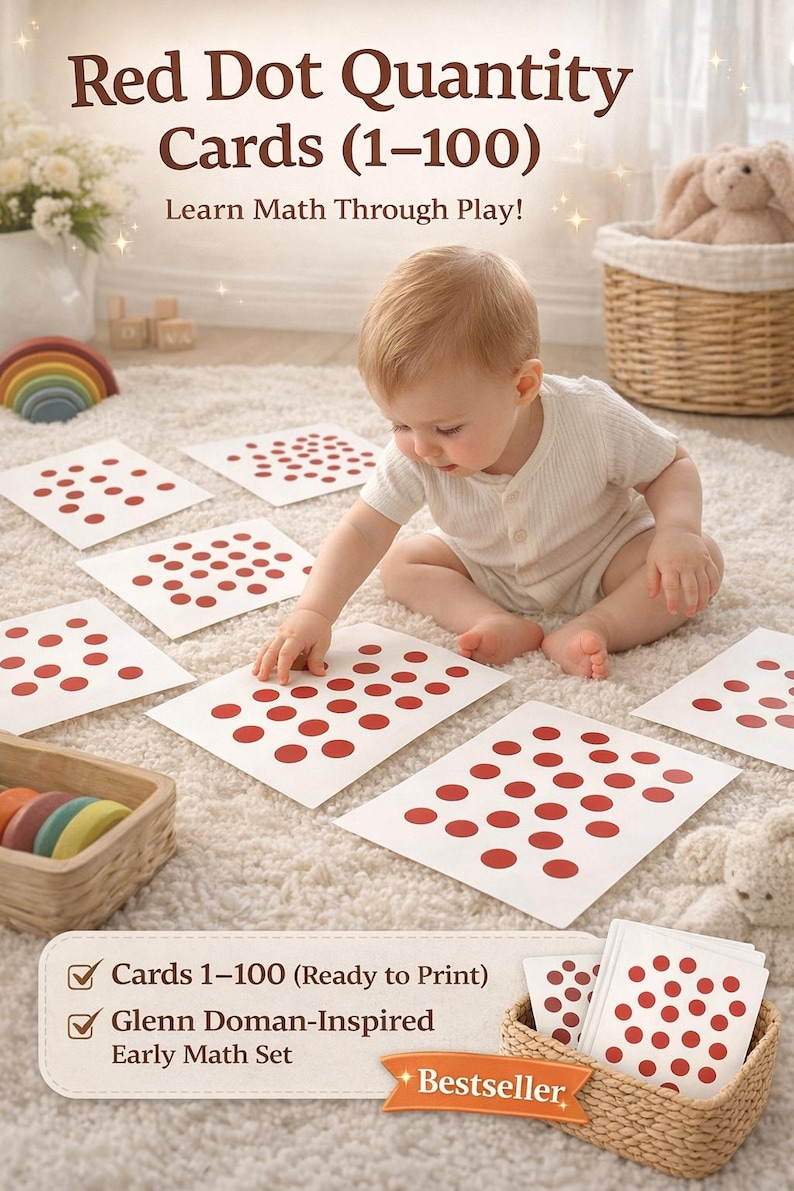 Learning Math Thru Play Red Dot Quantity Cards 1-100 | Montessori Preschool Math Activity ...