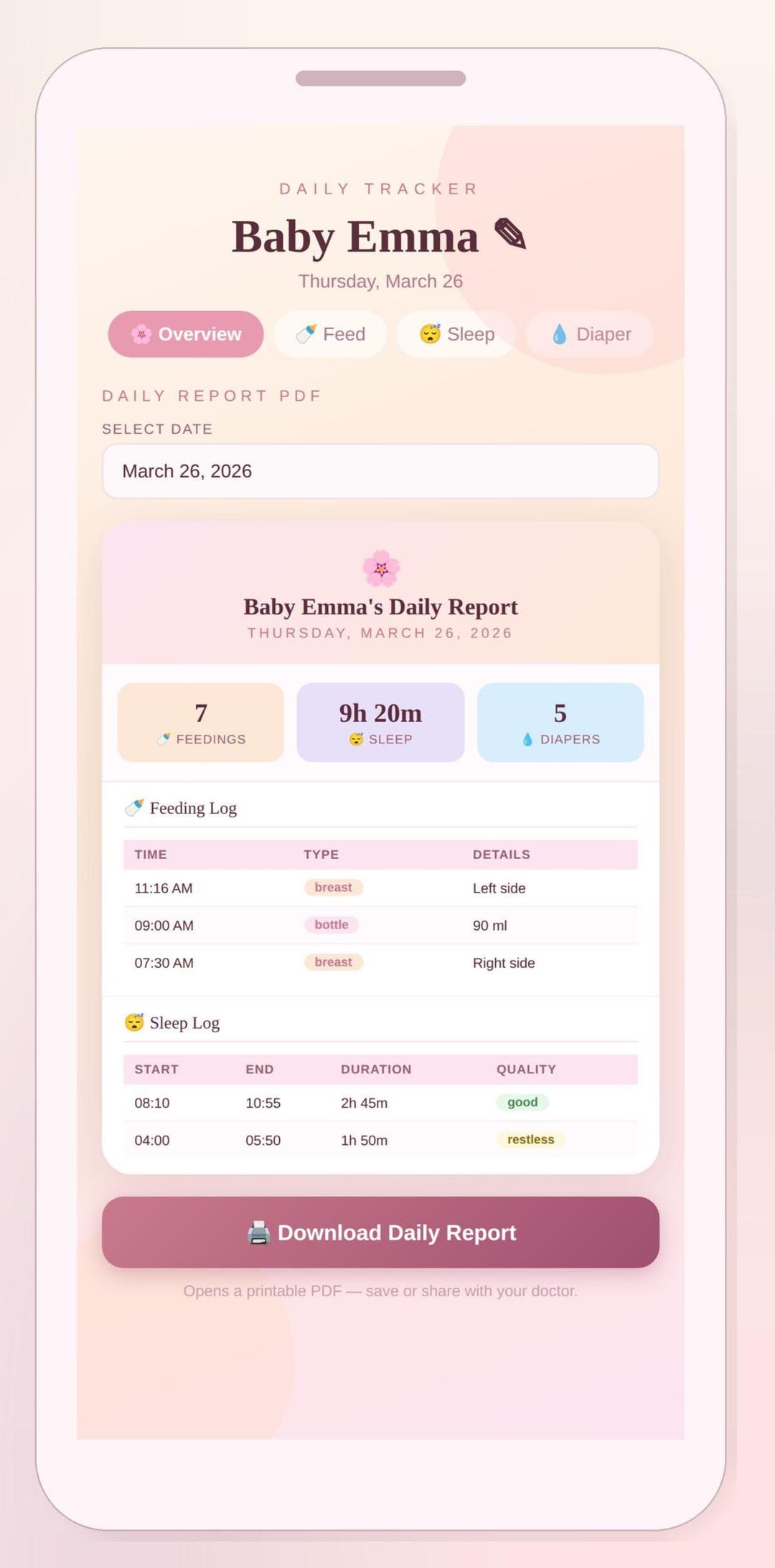 Baby Tracker Web App | Feeding, Sleep, Diaper Log (digital Download) - Etsy
