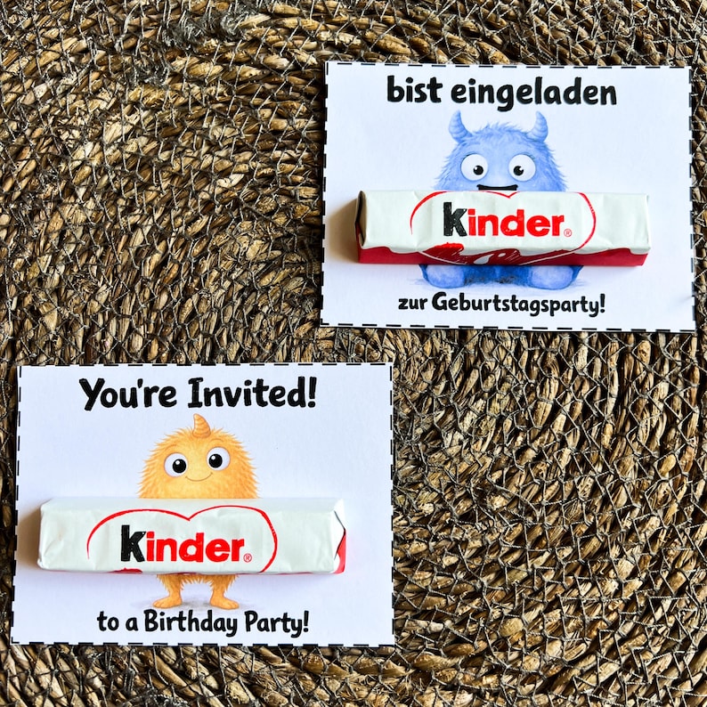 Kinder Invit Printable Monster Birthday Invitation for Kids, Kinder Chocolate Card ...