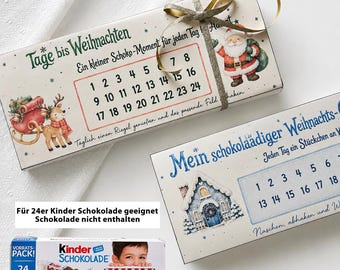 Kinder Chocolate Advent Calendar | 2 Sleeves for a 24-Pack | DIY Chocolate Bar Christmas Countdown | Printable PDF Template | Christmas Gift