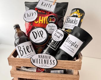 Gift for Men Printable Labels, DIY Beer & Snack Basket Tags, Funny Birthday Father’s Day Retirement Gaming Gift PDF