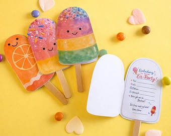 IJs verjaardagsuitnodiging afdrukbaar, kinderijs feestuitnodiging, zomer verjaardagsuitnodiging sjabloon, DIY afdrukbare uitnodigingskaart pdf