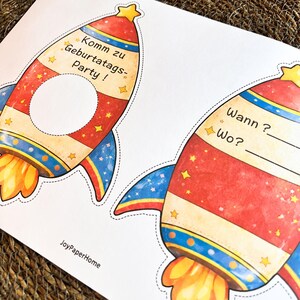Kindergeburtstag Einladung Rakete – Printable Weltraum Party Einladung – DIY Basteln mit Schokolinsen – A4 PDF Einladung Kinder image 4