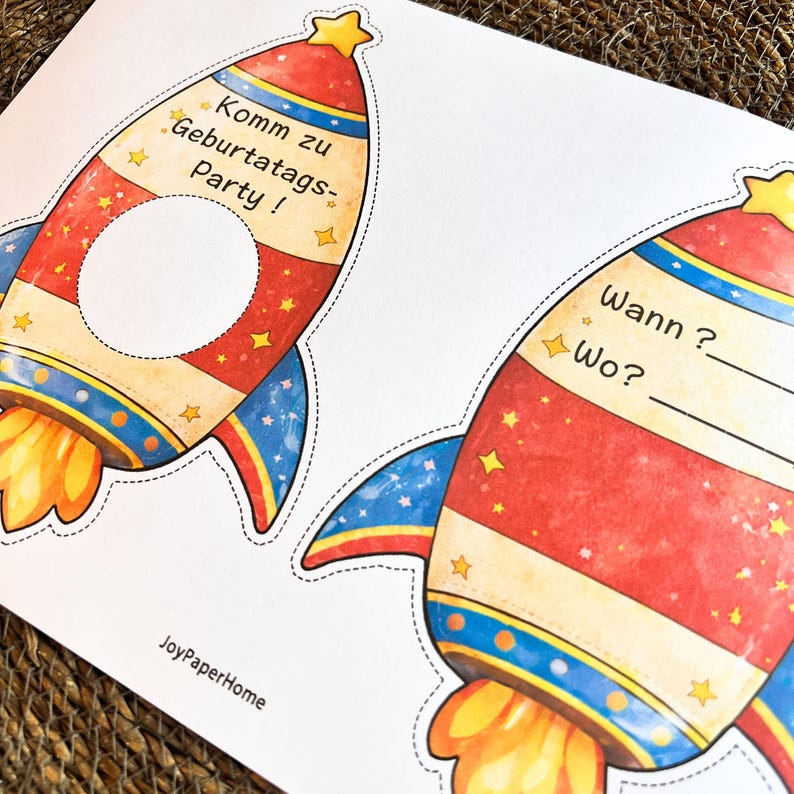 Kindergeburtstag Einladung Rakete – Printable Weltraum Party Einladung – DIY Basteln mit Schokolinsen – A4 PDF Einladung Kinder image 4