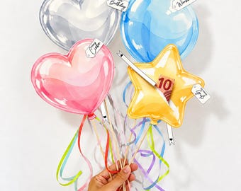 Birthday Money Holder Template: 12 Tear-Open Paper Balloons, Printable PDF