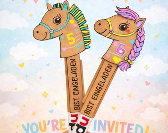 Pferde Einladung Kindergeburtstag Vorlage | Duplo Pferde Party Einladung | A4 PDF Druckbar | DIY Bastel Einladungskarte