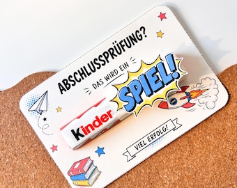 Kinderriegel-Karte zur Abschlussprüfung | Prüfungs-Glücksbringer | Motivation für Schüler, Abi & Ausbildung | Printable Geschenkidee Schule