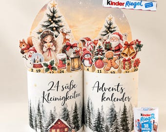 Kinder Riegel Mini Advent Calendar with 24 Designs and Blank Templates | Cozy Winter Forest | Printable Wrappers | Christmas DIY