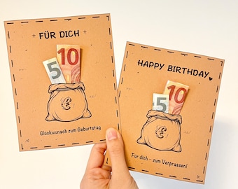 Printable Money Gift Template, Birthday Card, Cash Gift Idea, Party Favor, DIY Money Holder, Happy Birthday PDF, Instant Download