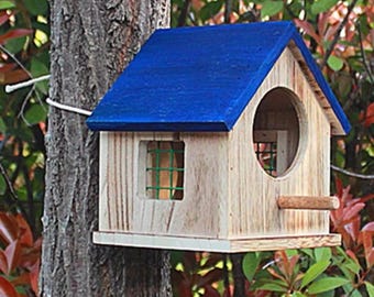 Outdoor Regendicht Houten Vogelhuis Opknoping Handgemaakte Nestkast Gekleurd Dak Warm Uitkomen Nest Achtertuin Tuin Decor Accessoire