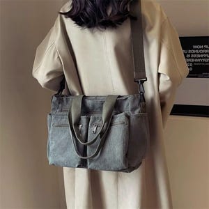 Stor kapacitet Corduroy Messenger Bag Multi Pocket Tote Crossbody Shoulder Bag Vintage School Bag Work Travel Handbag for Women