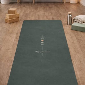 Personalized Yoga Mat Moon Phase | Custom Name Yoga Mat | Minimalist Boho Yoga Mat | Stay Grounded Mat | Neutral Aesthetic Non Slip Mat image 1