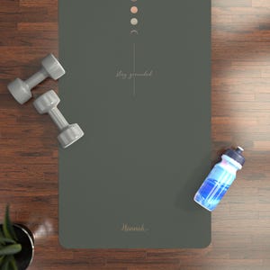 Personalized Yoga Mat Moon Phase | Custom Name Yoga Mat | Minimalist Boho Yoga Mat | Stay Grounded Mat | Neutral Aesthetic Non Slip Mat image 3