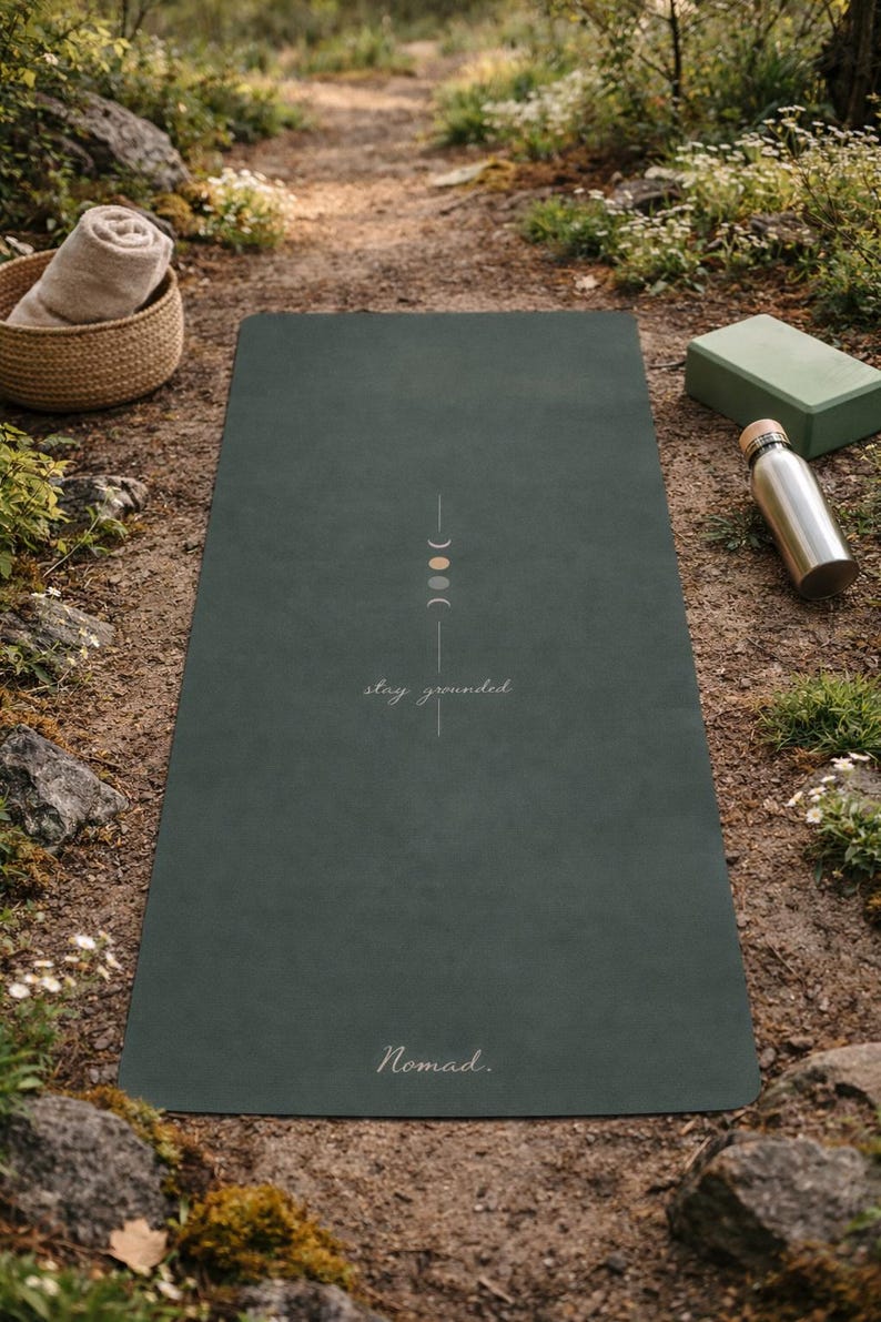 Personalized Yoga Mat Moon Phase | Custom Name Yoga Mat | Minimalist Boho Yoga Mat | Stay Grounded Mat | Neutral Aesthetic Non Slip Mat image 2