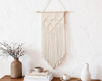 Tapiz de macramé grande para pared – Arte de pared tejido estilo boho neutro – Decoración de dormitorio estilo boho costero